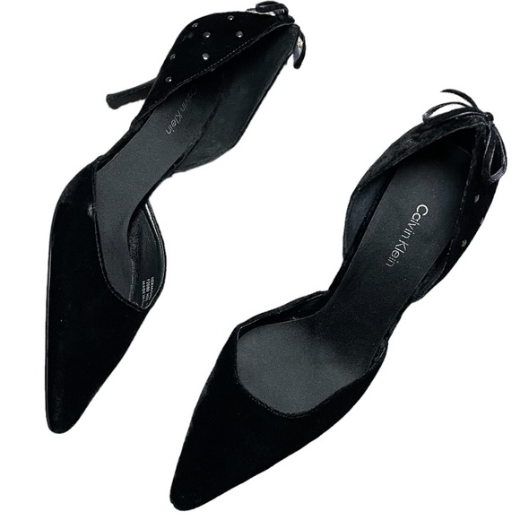 Calvin Klein Black Velvet Hermione Pointed Toe Heels Size 8 - Picture 5 of 5